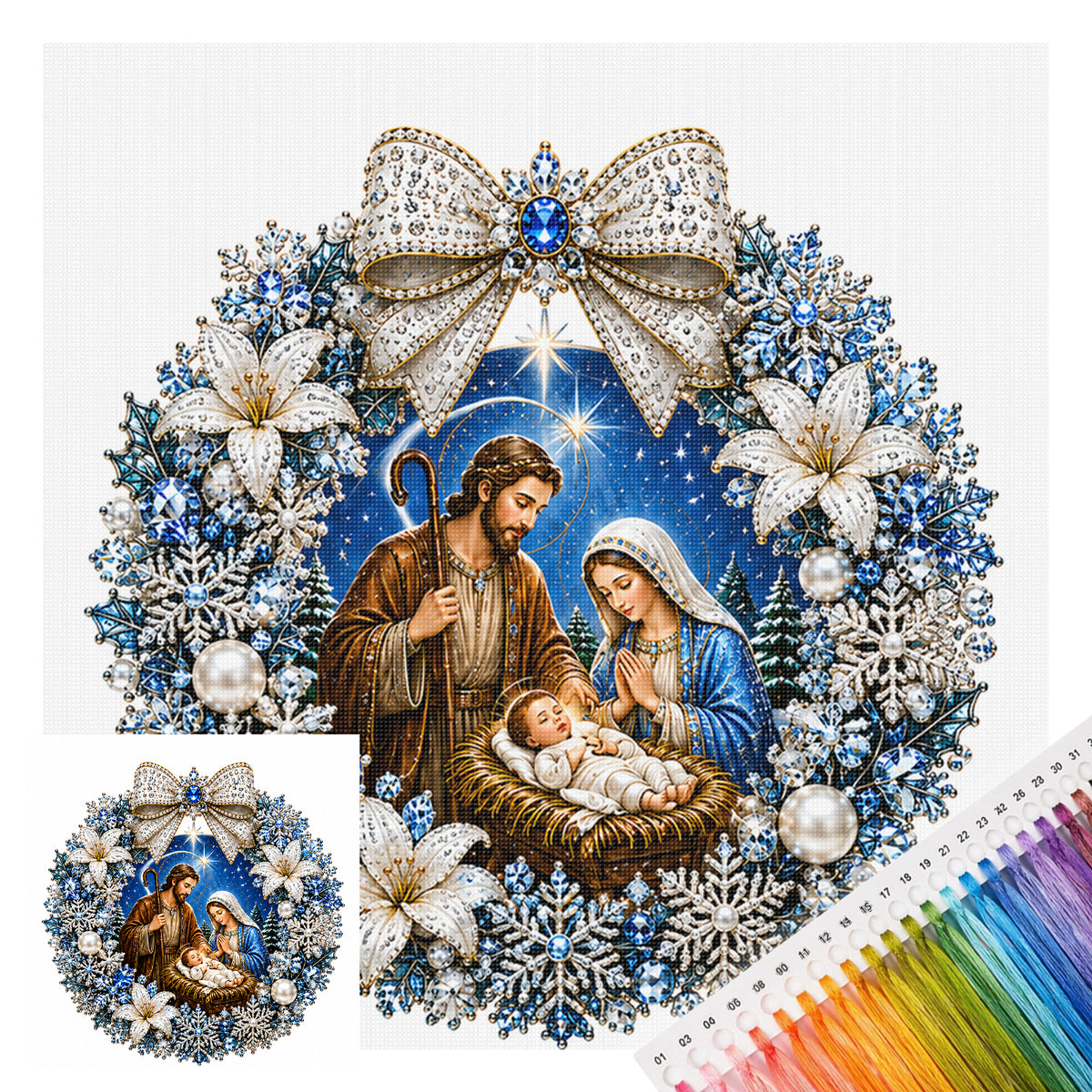 Weihnachtskranz Heilige Familie - Vollständiges 14CT gestempeltes Kreuzstich-Set 40x40CM - Huacan