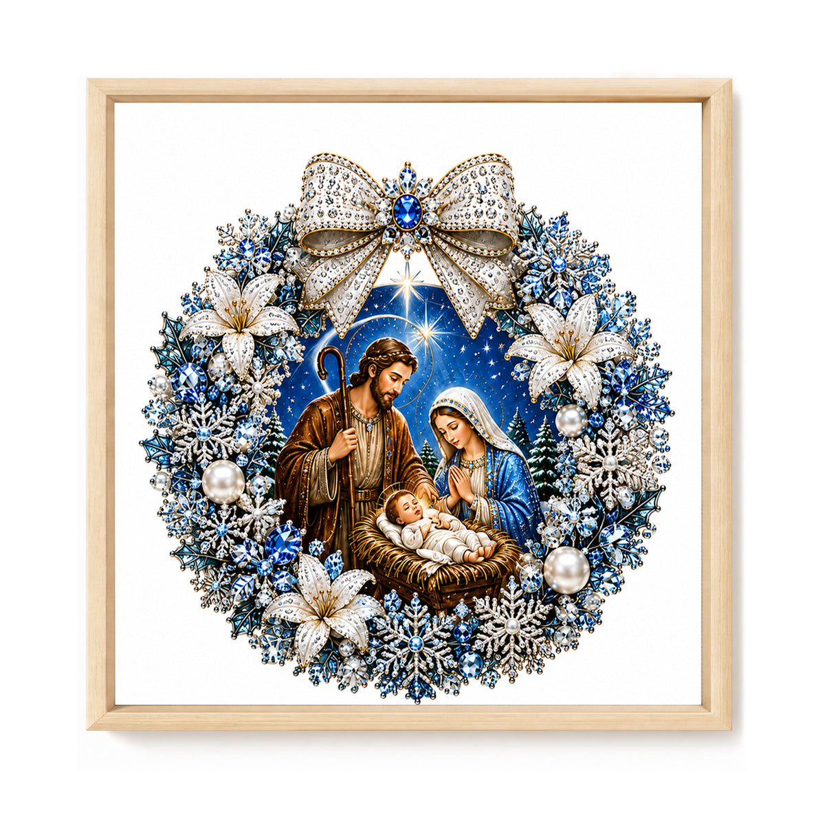 Weihnachtskranz Heilige Familie - Vollständiges 14CT gestempeltes Kreuzstich-Set 40x40CM - Huacan