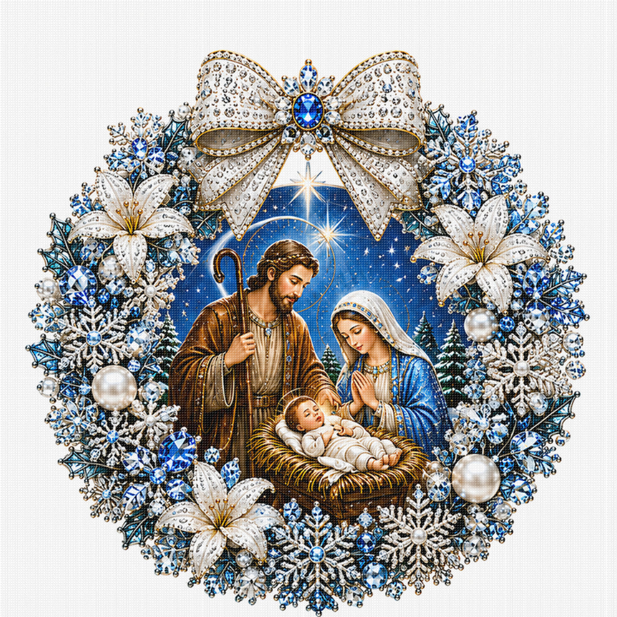 Weihnachtskranz Heilige Familie - Vollständiges 14CT gestempeltes Kreuzstich-Set 40x40CM - Huacan