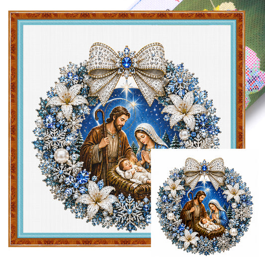 Weihnachtskranz Heilige Familie - Vollständiges 14CT gestempeltes Kreuzstich-Set 40x40CM - Huacan