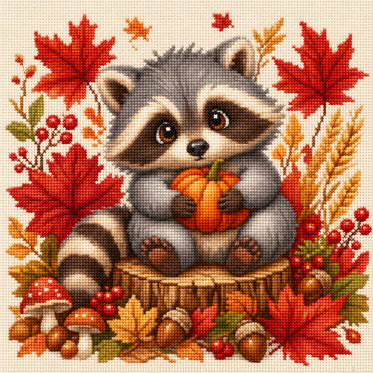 Harvest Raccoon - Full 11CT Stamped Cross Stitch 40x40CM - Yishu