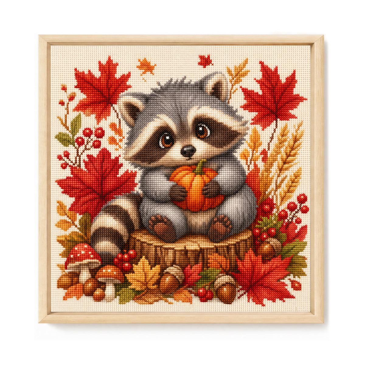 Harvest Raccoon - Full 11CT Stamped Cross Stitch 40x40CM - Yishu