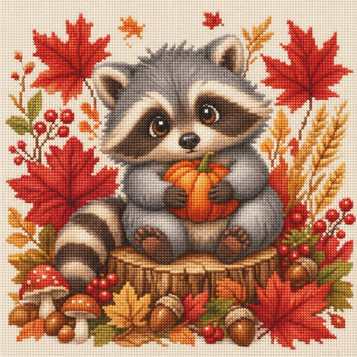 Harvest Raccoon - Full 11CT Stamped Cross Stitch 40x40CM - Yishu