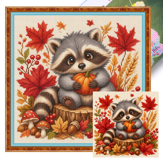 Harvest Raccoon - Full 11CT Stamped Cross Stitch 40x40CM - Yishu