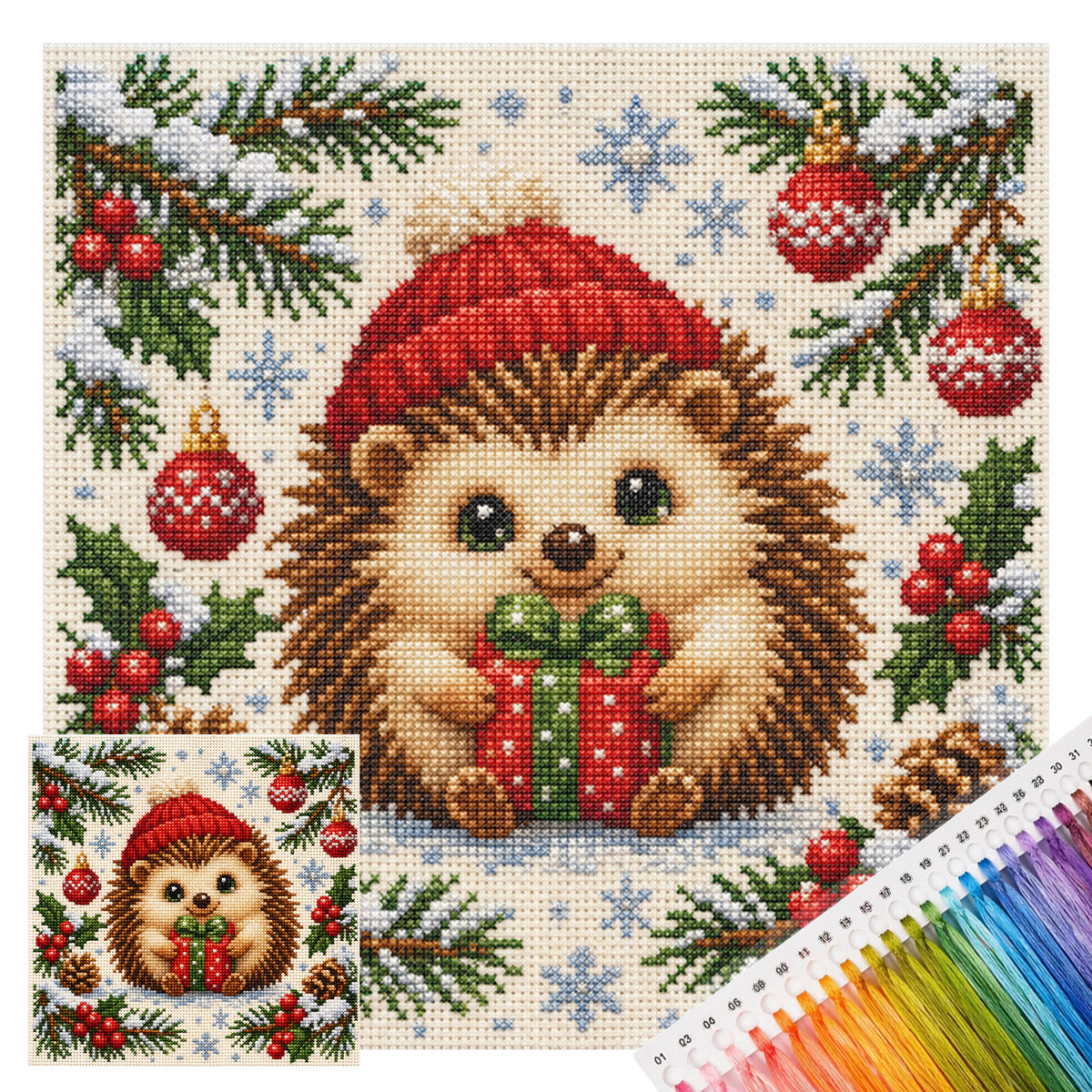 Gift Hedgehog - Full 11CT Stamped Cross Stitch 40x40CM - Yishu