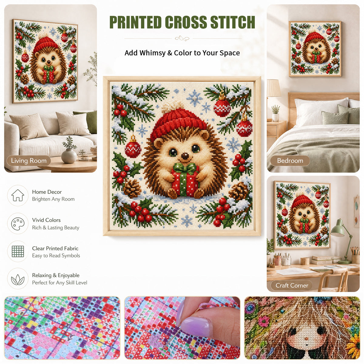 Gift Hedgehog - Full 11CT Stamped Cross Stitch 40x40CM - Yishu