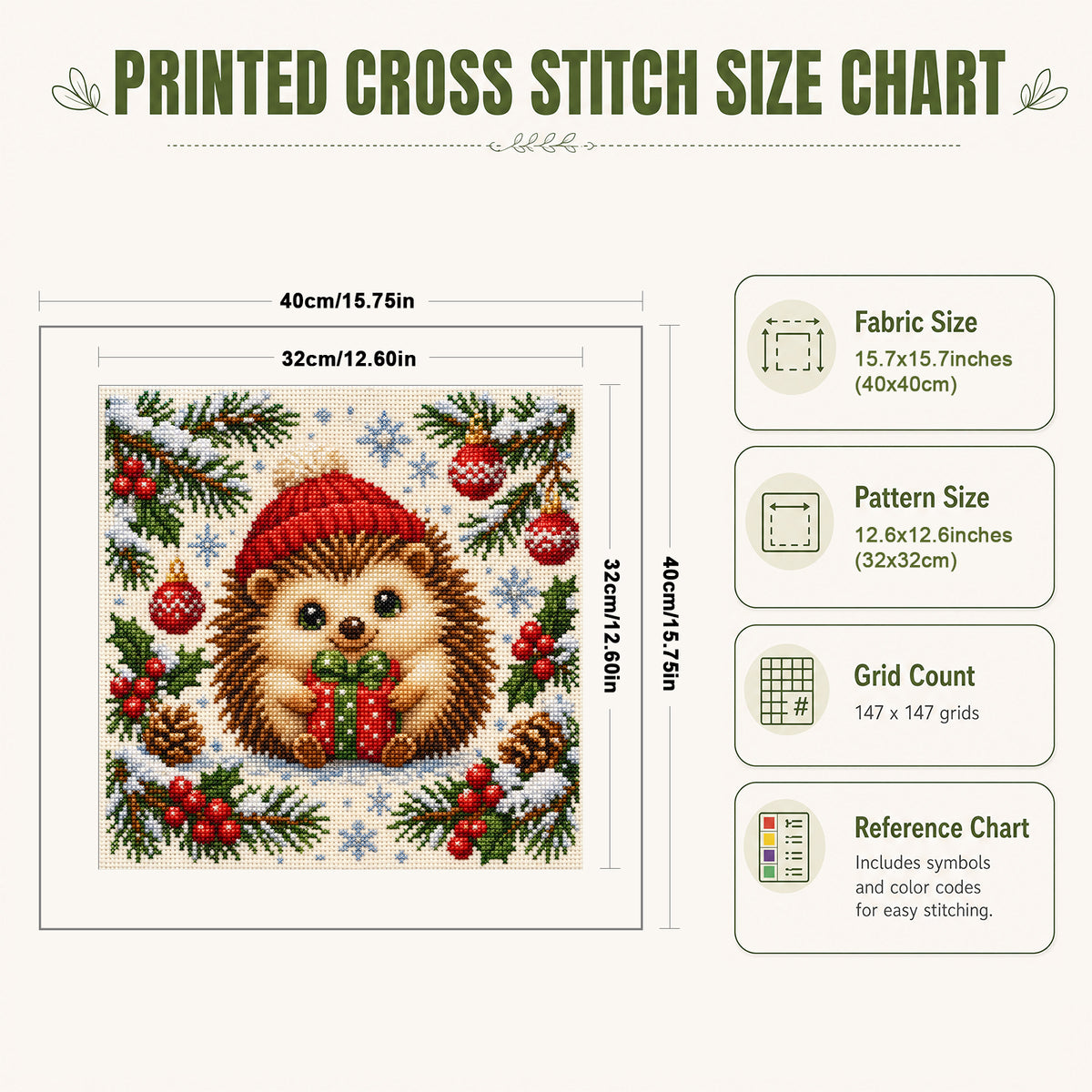 Gift Hedgehog - Full 11CT Stamped Cross Stitch 40x40CM - Yishu
