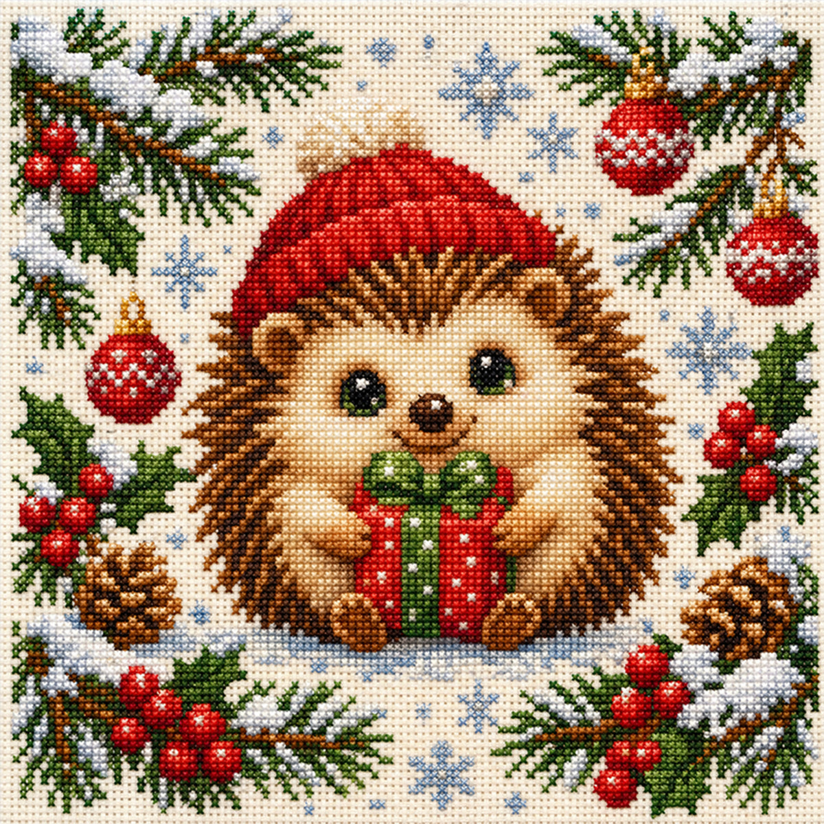 Gift Hedgehog - Full 11CT Stamped Cross Stitch 40x40CM - Yishu