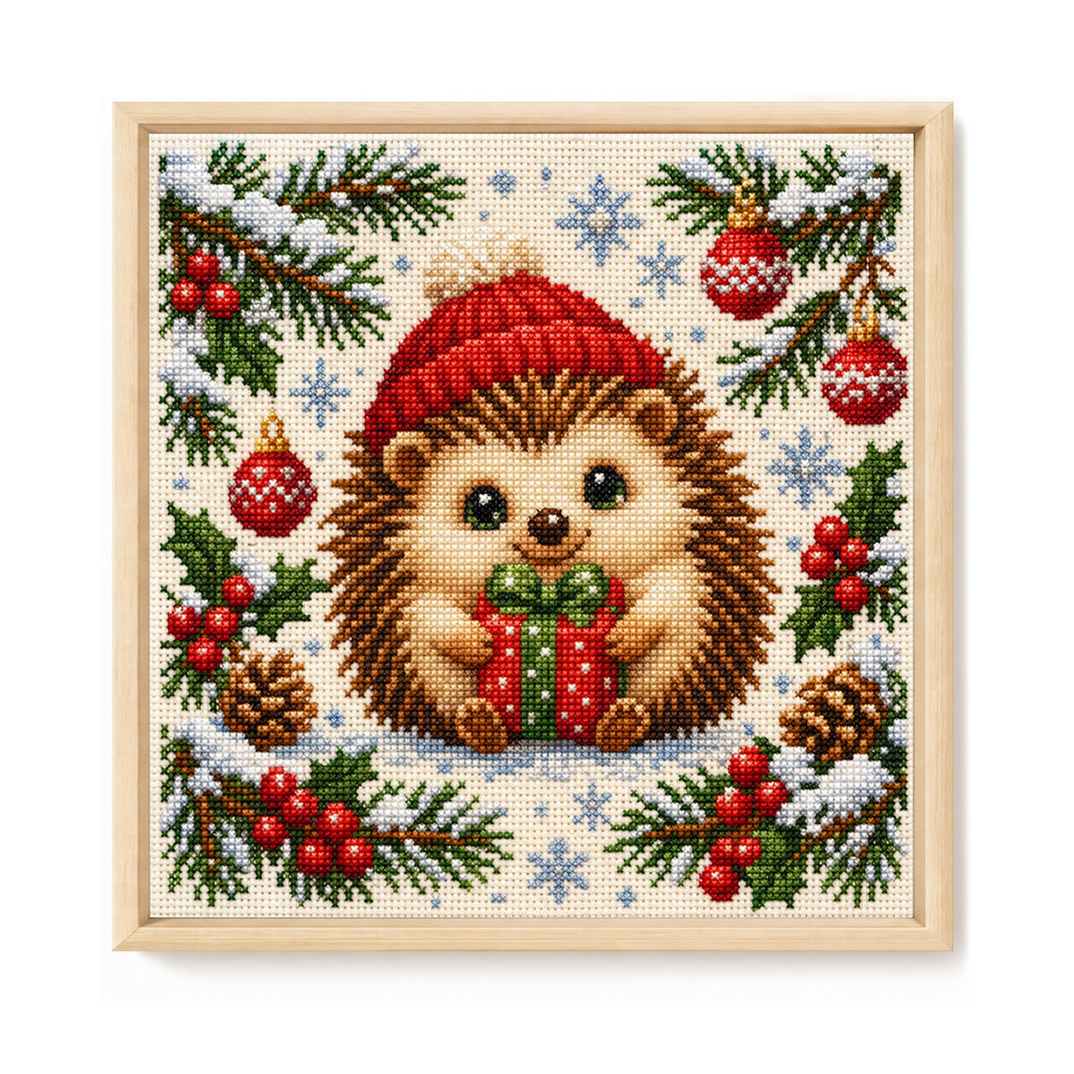 Gift Hedgehog - Full 11CT Stamped Cross Stitch 40x40CM - Yishu