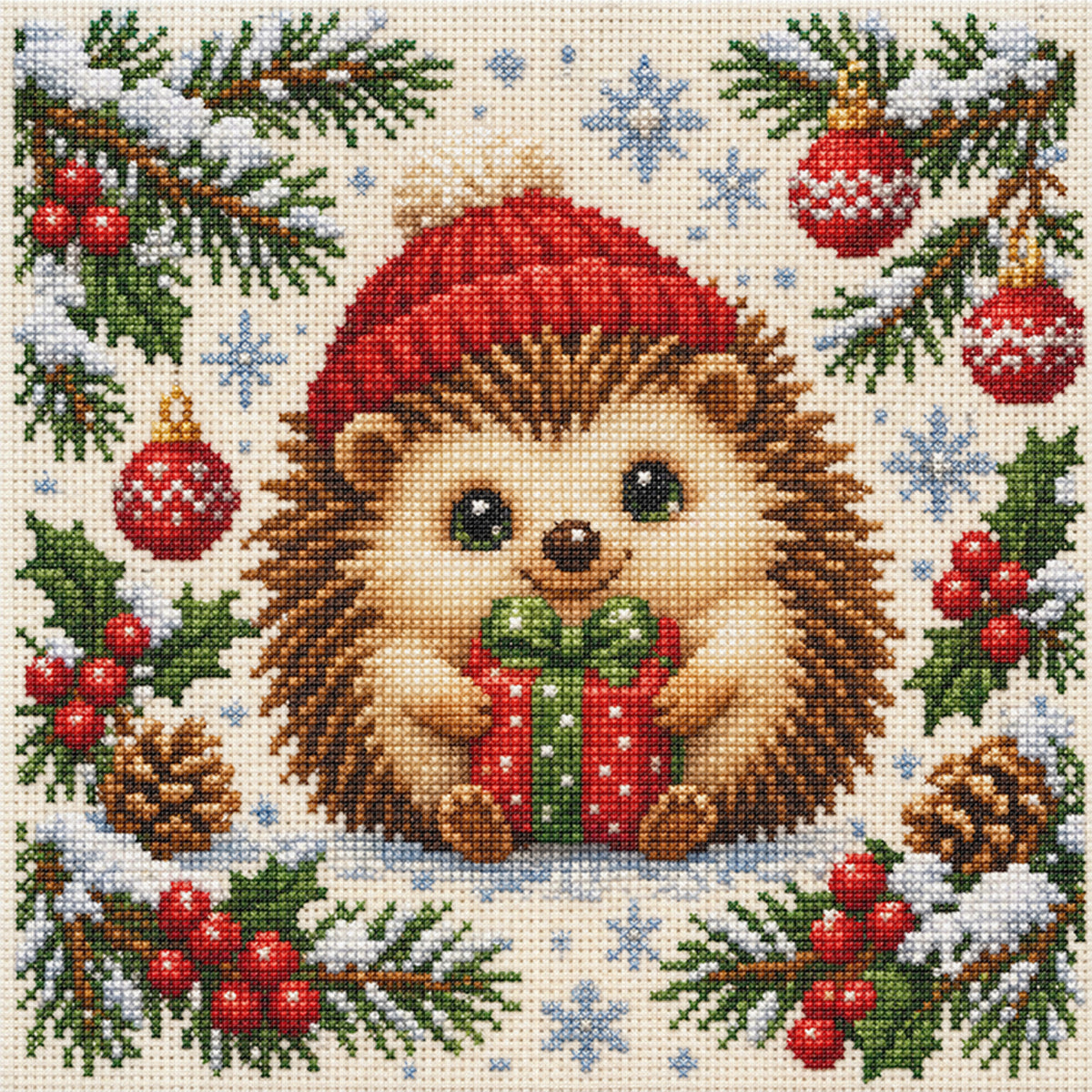 Gift Hedgehog - Full 11CT Stamped Cross Stitch 40x40CM - Yishu