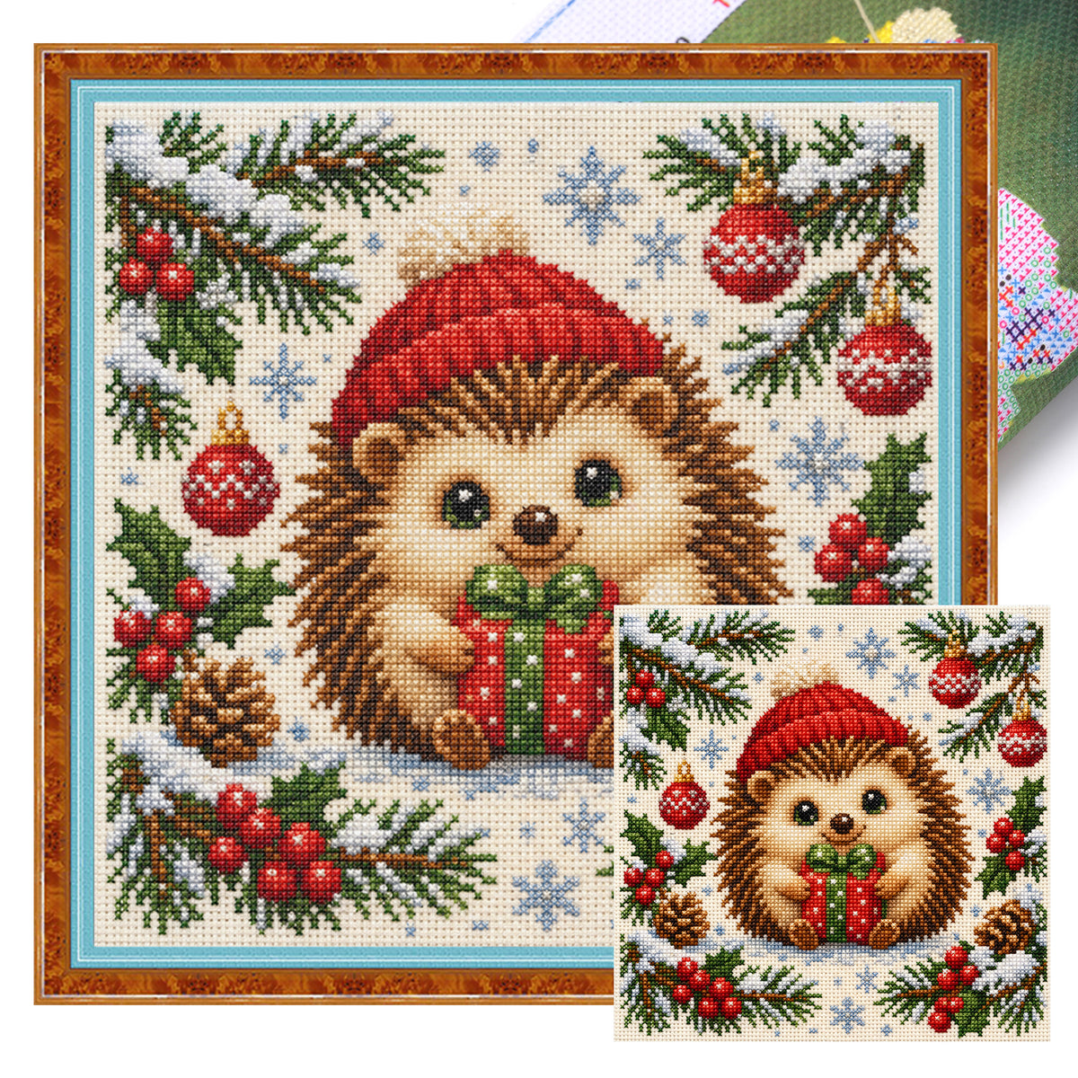 Gift Hedgehog - Full 11CT Stamped Cross Stitch 40x40CM - Yishu