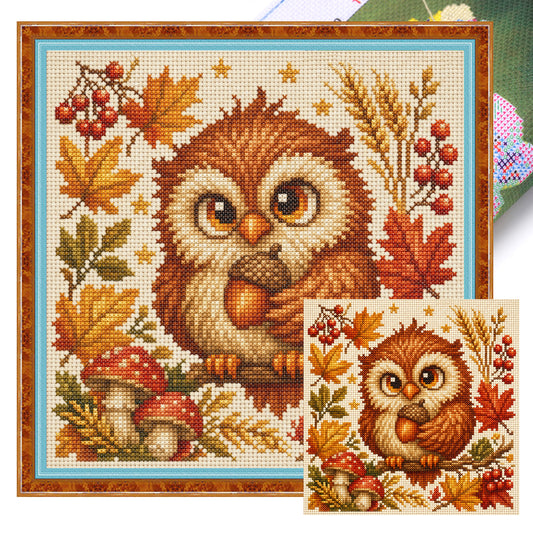 Ernte-Eule - Vollständiges 11CT gestempeltes Kreuzstich-Set 40x40CM - Yishu