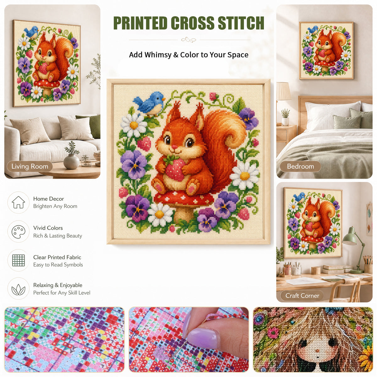 Berry Squirrel - Full 11CT Stamped Cross Stitch 40x40CM - Yishu