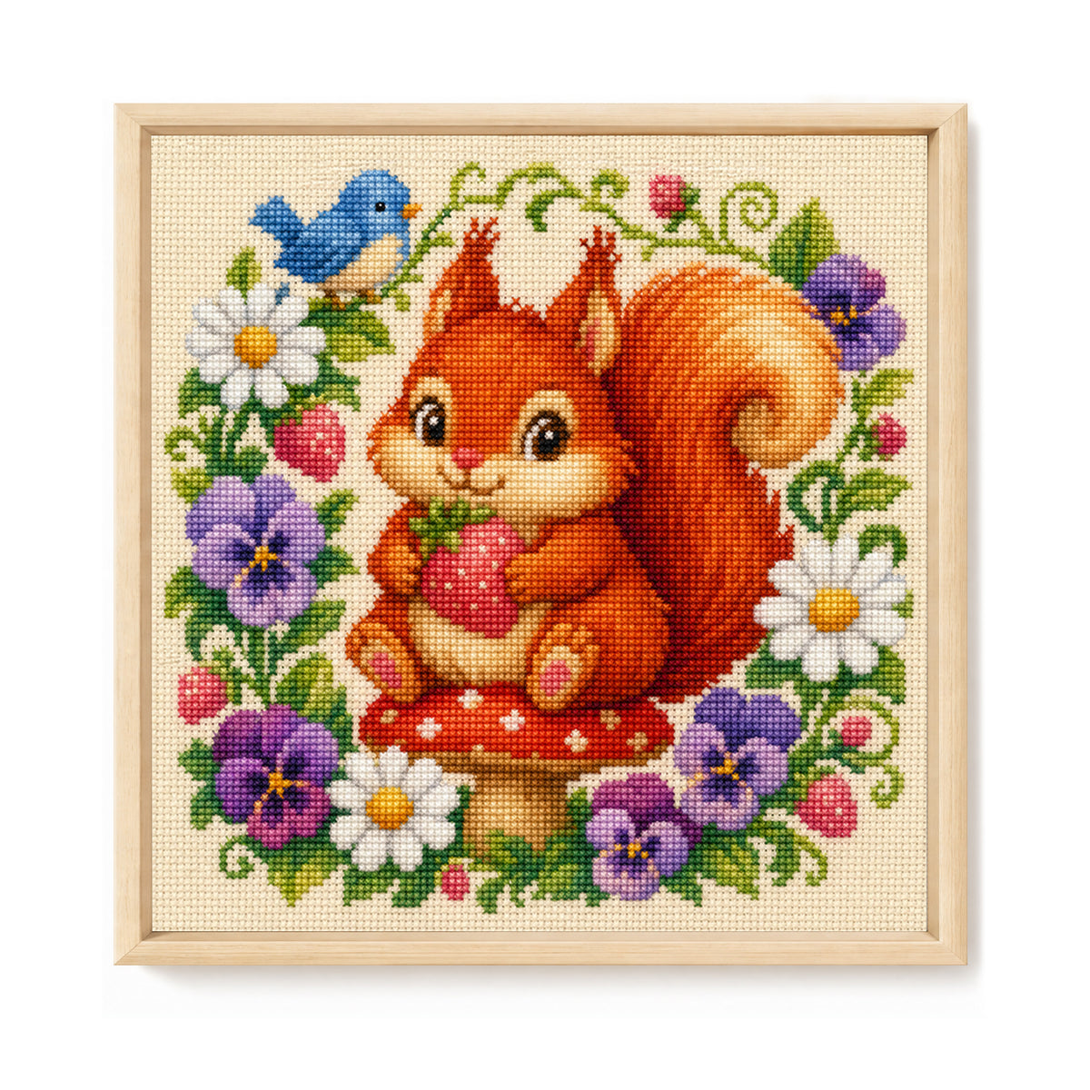 Berry Squirrel - Full 11CT Stamped Cross Stitch 40x40CM - Yishu