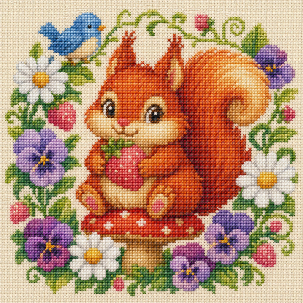 Berry Squirrel - Full 11CT Stamped Cross Stitch 40x40CM - Yishu