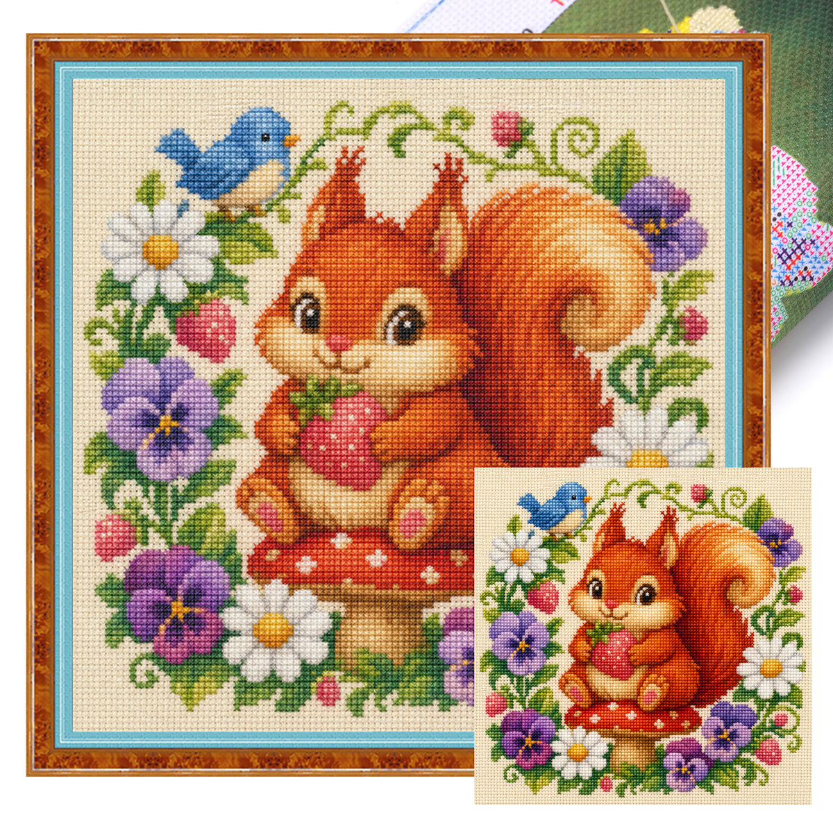 Berry Squirrel - Full 11CT Stamped Cross Stitch 40x40CM - Yishu