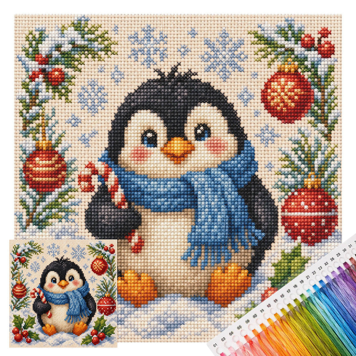 Candy Penguin - Full 11CT Stamped Cross Stitch 40x40CM - Yishu