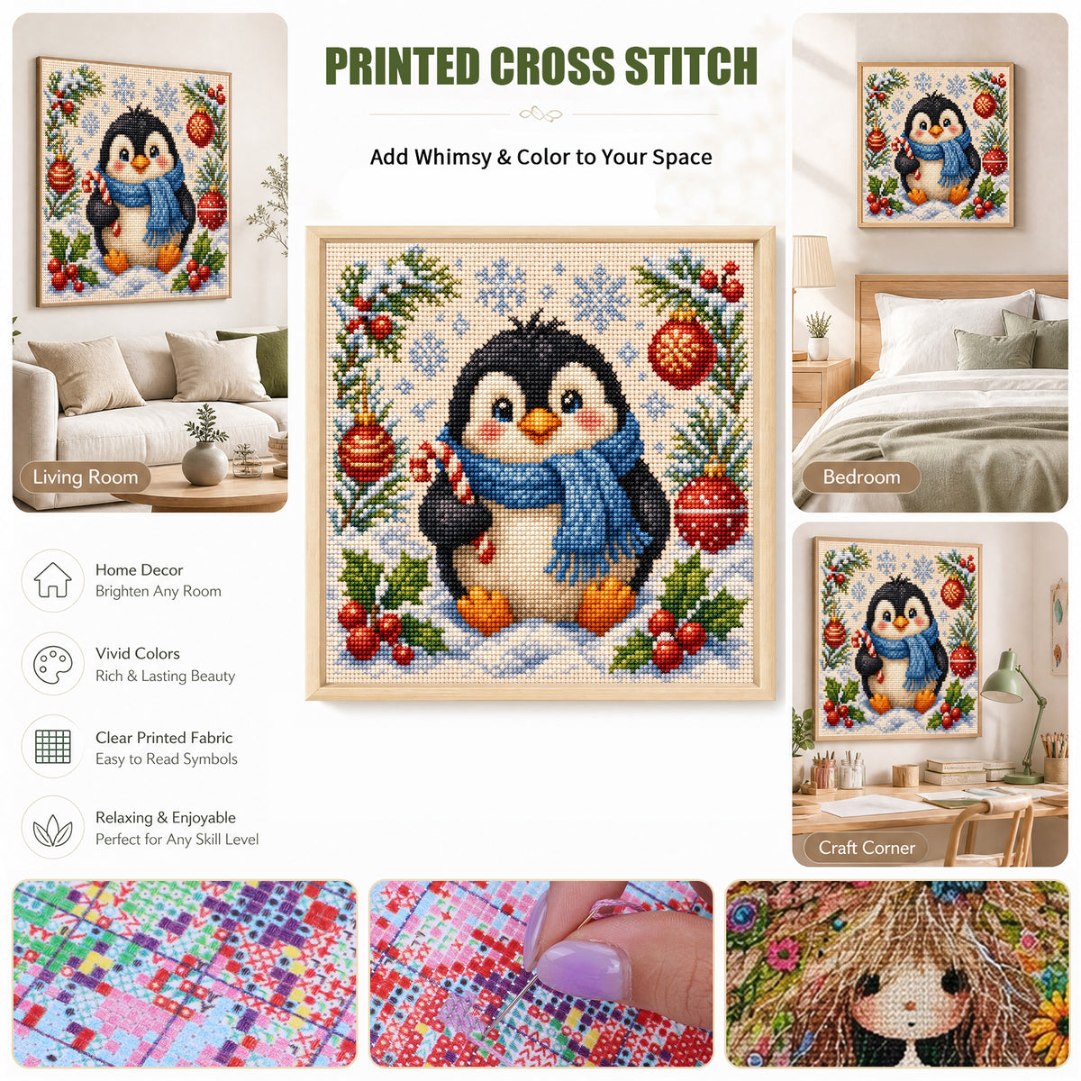 Candy Penguin - Full 11CT Stamped Cross Stitch 40x40CM - Yishu