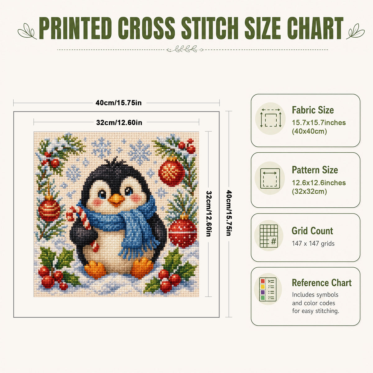 Candy Penguin - Full 11CT Stamped Cross Stitch 40x40CM - Yishu