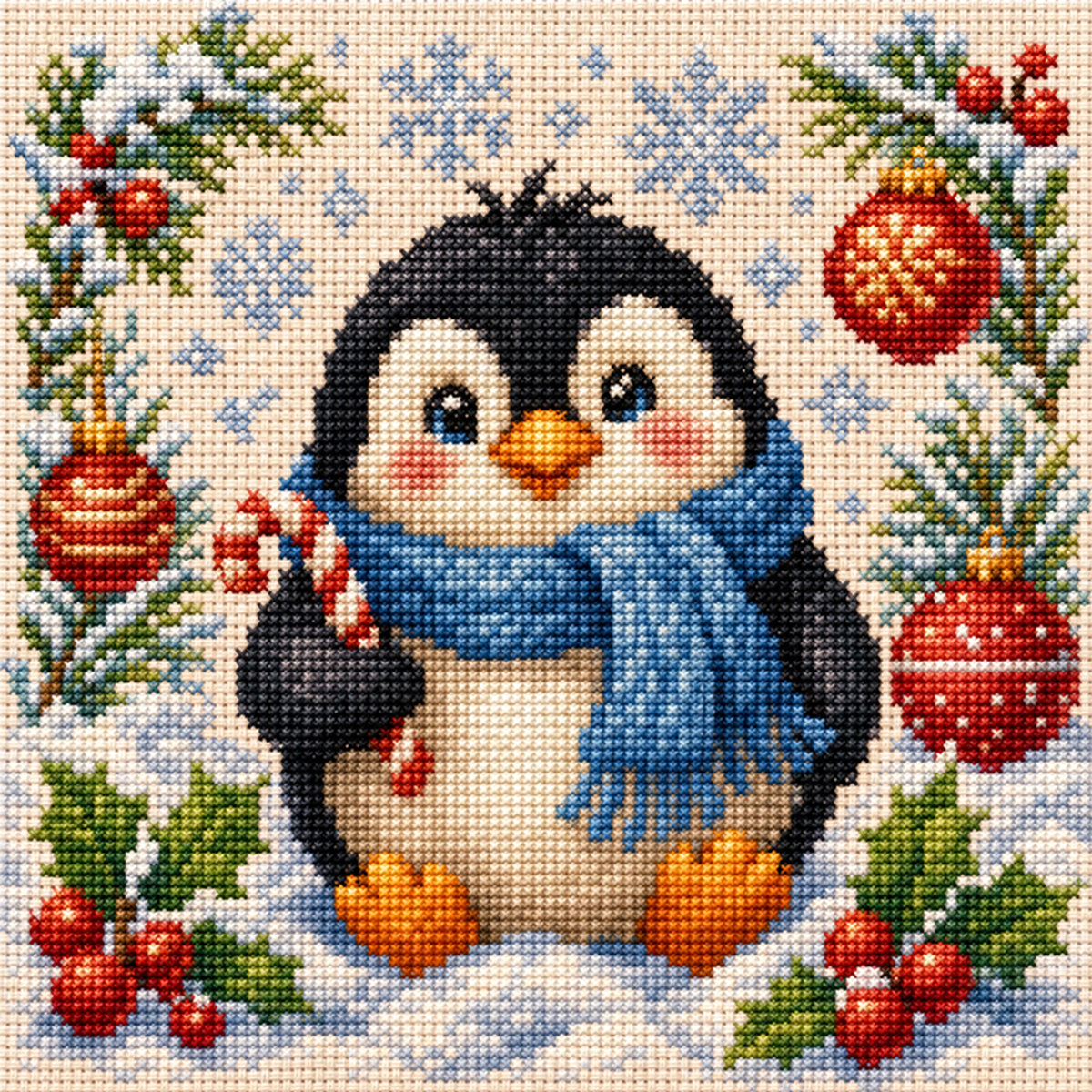 Candy Penguin - Full 11CT Stamped Cross Stitch 40x40CM - Yishu