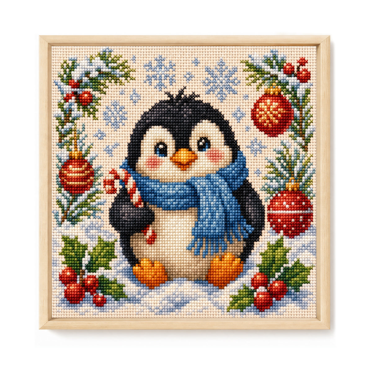 Candy Penguin - Full 11CT Stamped Cross Stitch 40x40CM - Yishu