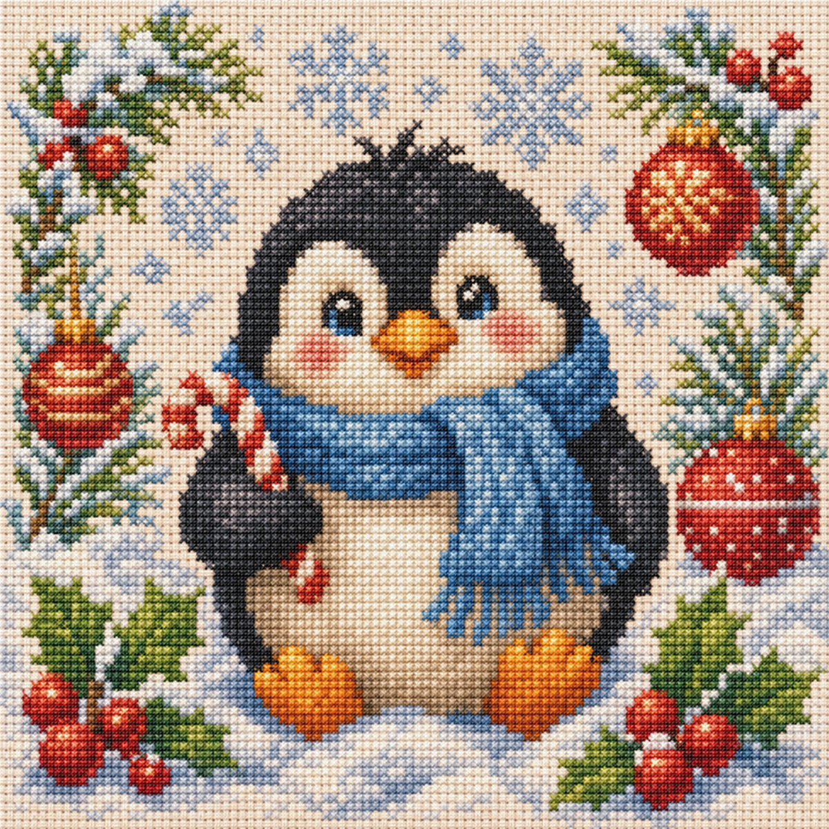 Candy Penguin - Full 11CT Stamped Cross Stitch 40x40CM - Yishu