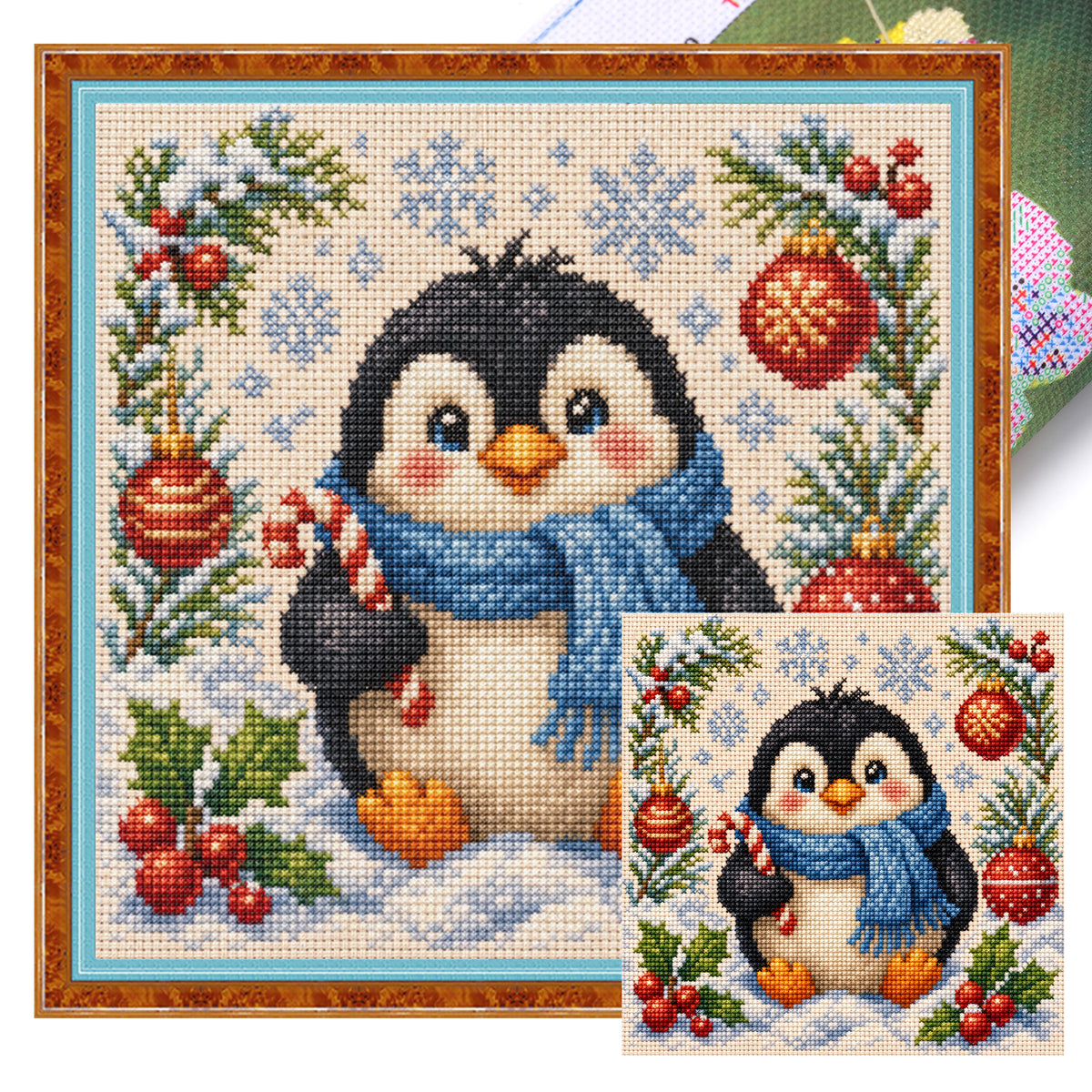 Candy Penguin - Full 11CT Stamped Cross Stitch 40x40CM - Yishu