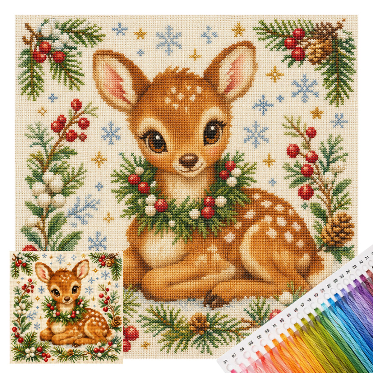 Hirsch-Kranz – Vollständiges 11CT Stempel-Kreuzstich-Set 40x40CM – Yishu