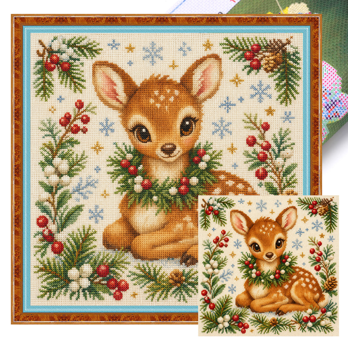 Hirsch-Kranz – Vollständiges 11CT Stempel-Kreuzstich-Set 40x40CM – Yishu