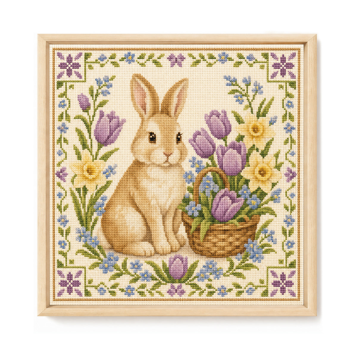 Basket Rabbit - Full 11CT Stamped Cross Stitch 45x45CM - Yishu
