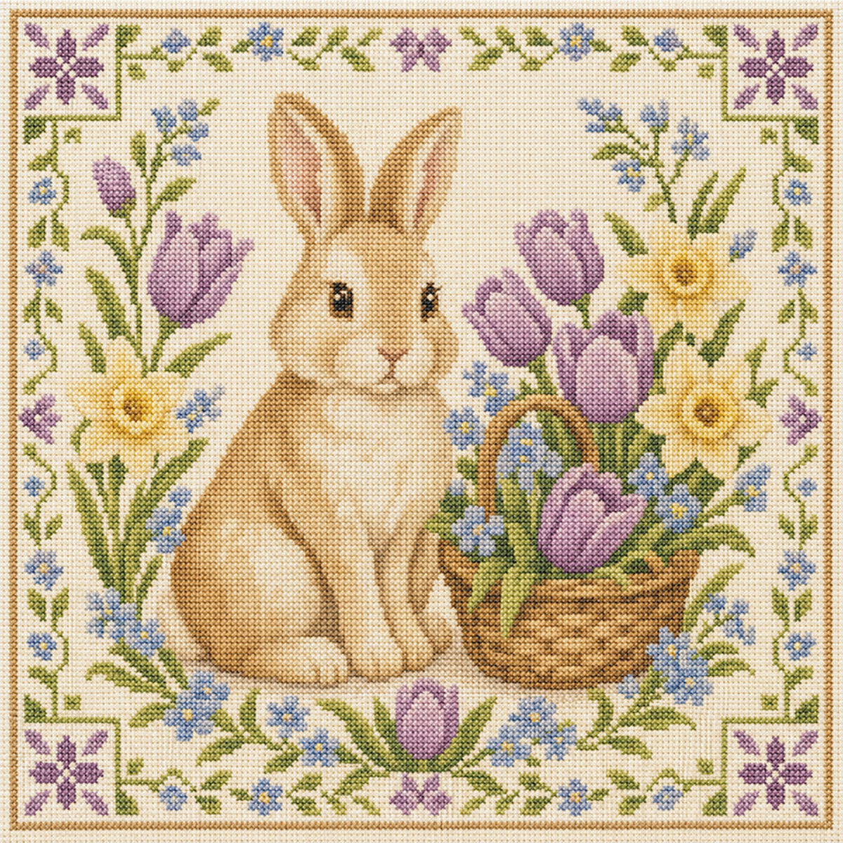 Basket Rabbit - Full 11CT Stamped Cross Stitch 45x45CM - Yishu