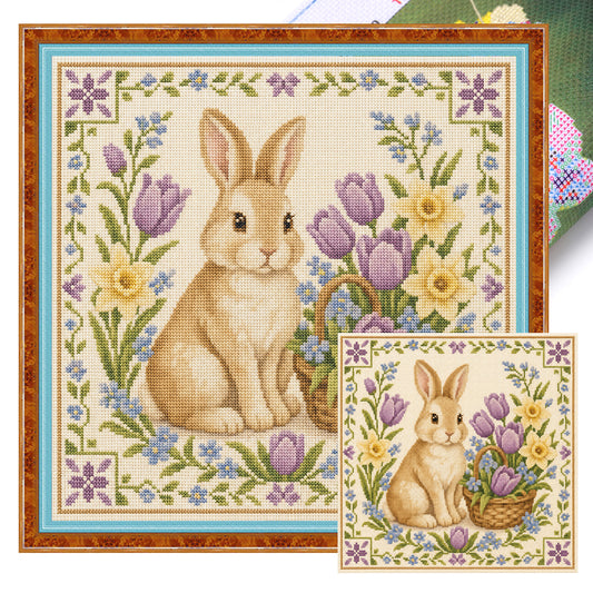 Körbchen-Hase – Vollständiges 11CT Stempel-Kreuzstich-Set 45x45 cm – Yishu