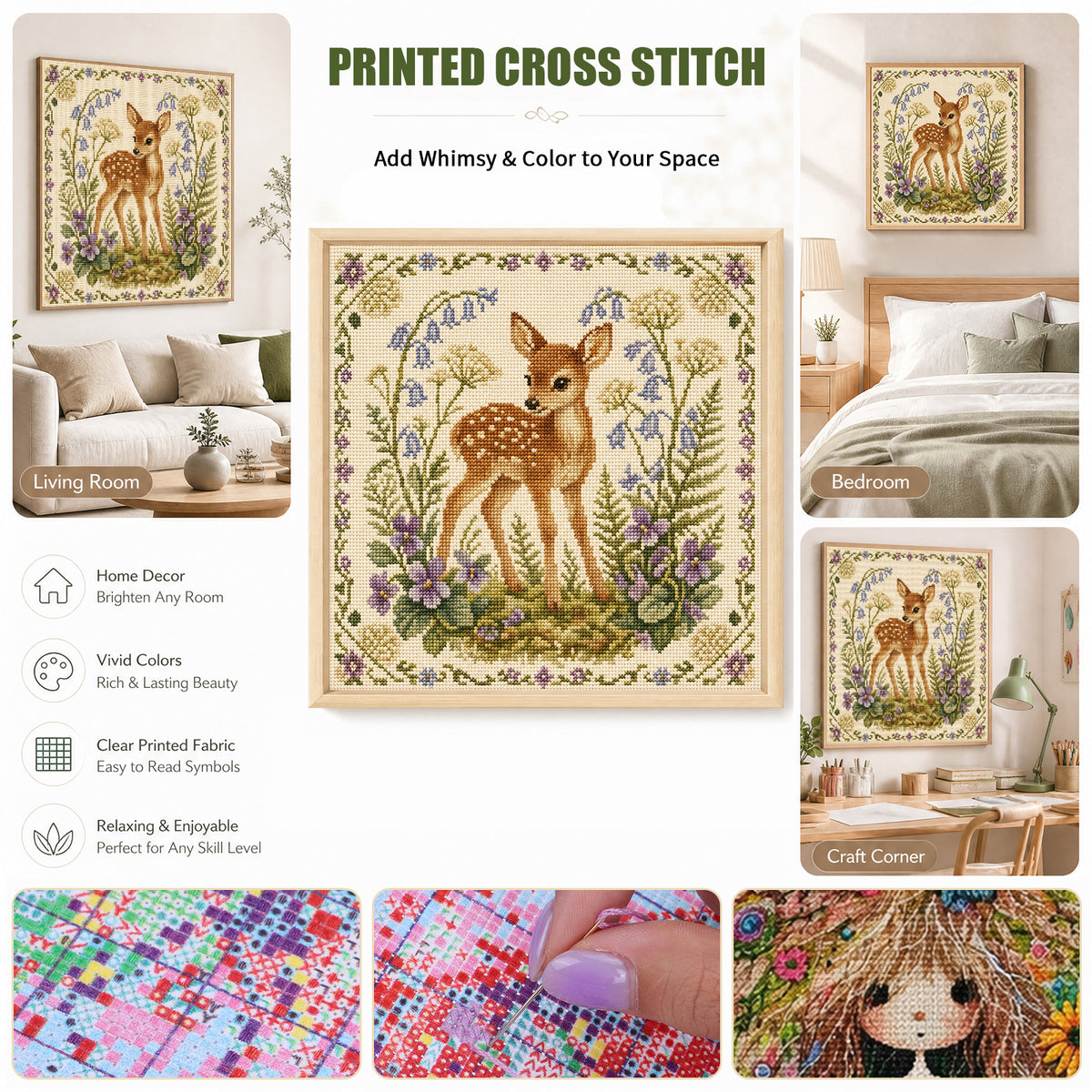 Forest Fawn - Full 11CT Stamped Cross Stitch 45x45CM - Yishu