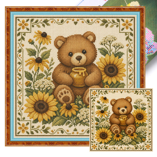 Sonnenblumen-Bär – Vollständiges 11CT Stanzkreuzstich-Set 45x45CM – Yishu