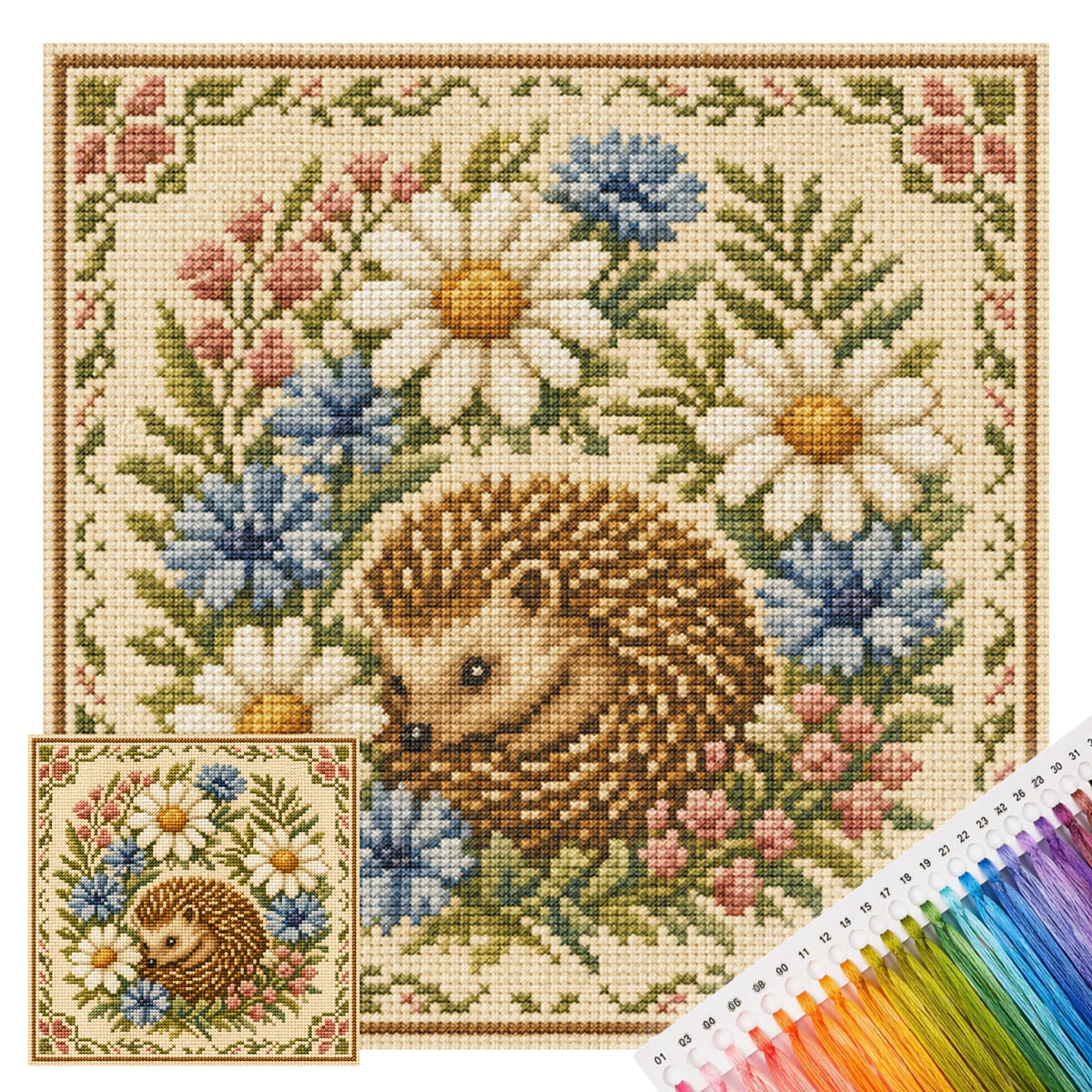 Blossom Hedgehog - Full 11CT Stamped Cross Stitch 45x45CM - Yishu