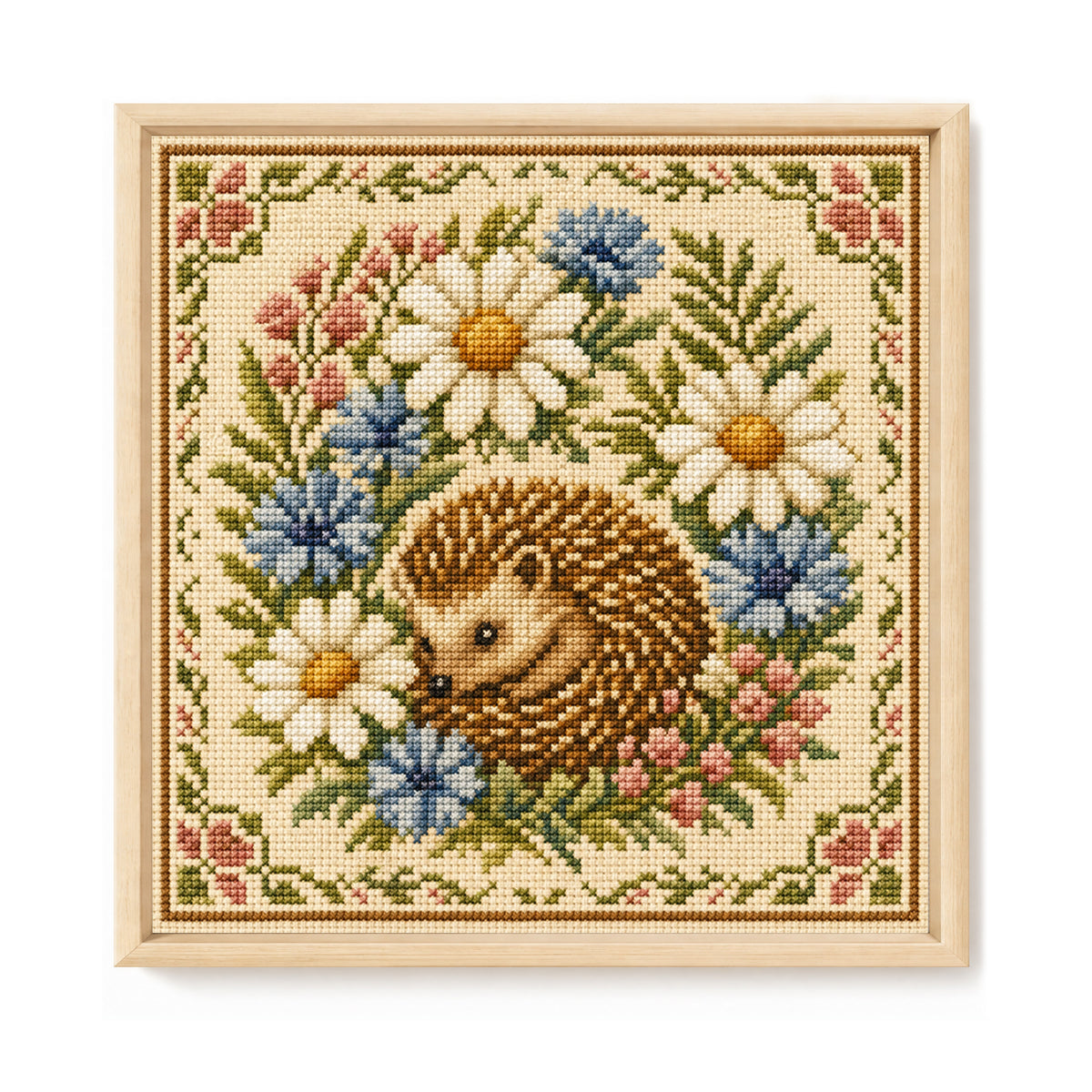 Blossom Hedgehog - Full 11CT Stamped Cross Stitch 45x45CM - Yishu
