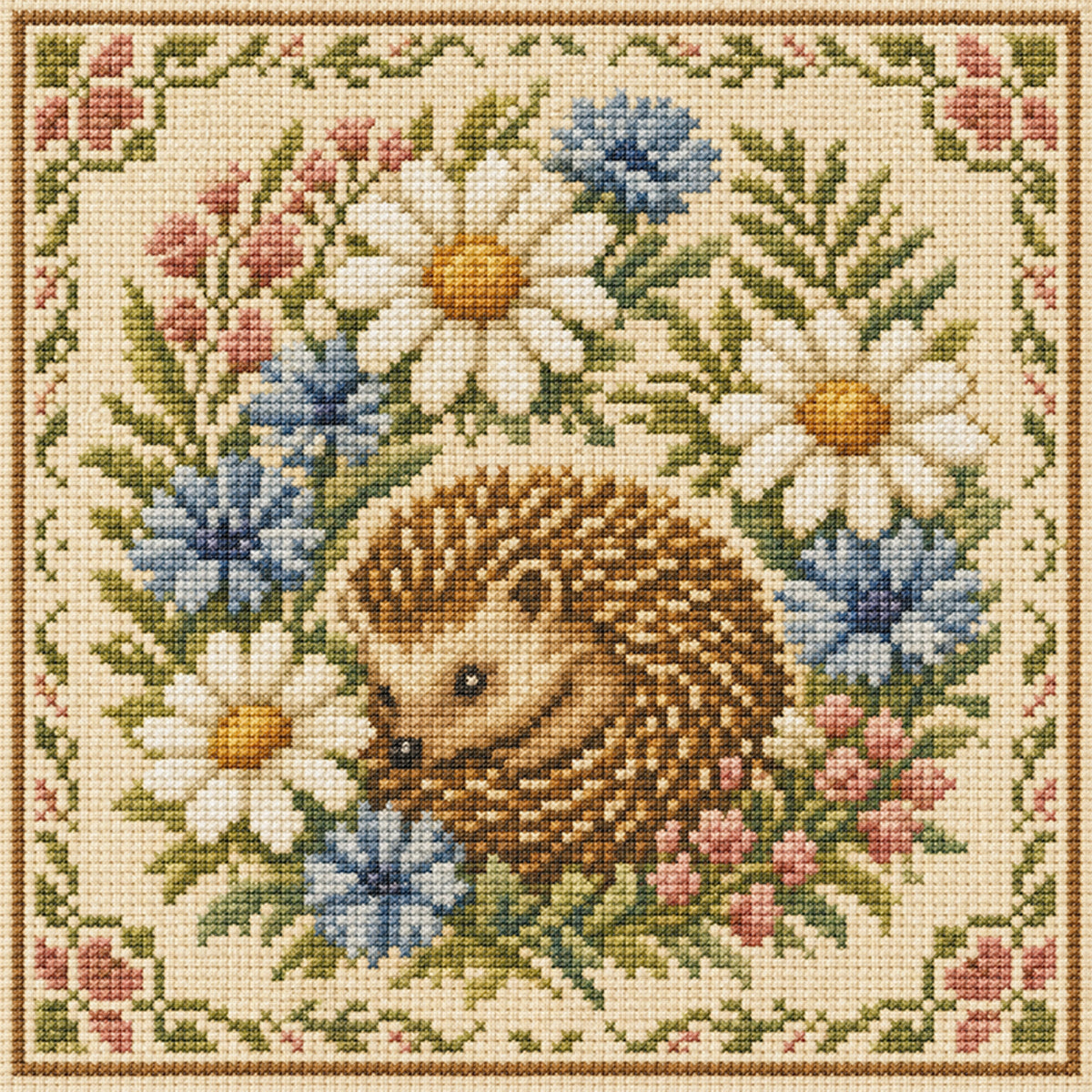Blossom Hedgehog - Full 11CT Stamped Cross Stitch 45x45CM - Yishu
