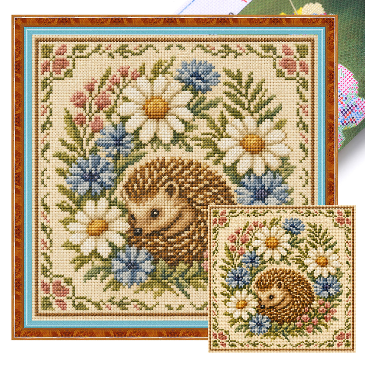 Blossom Hedgehog - Full 11CT Stamped Cross Stitch 45x45CM - Yishu