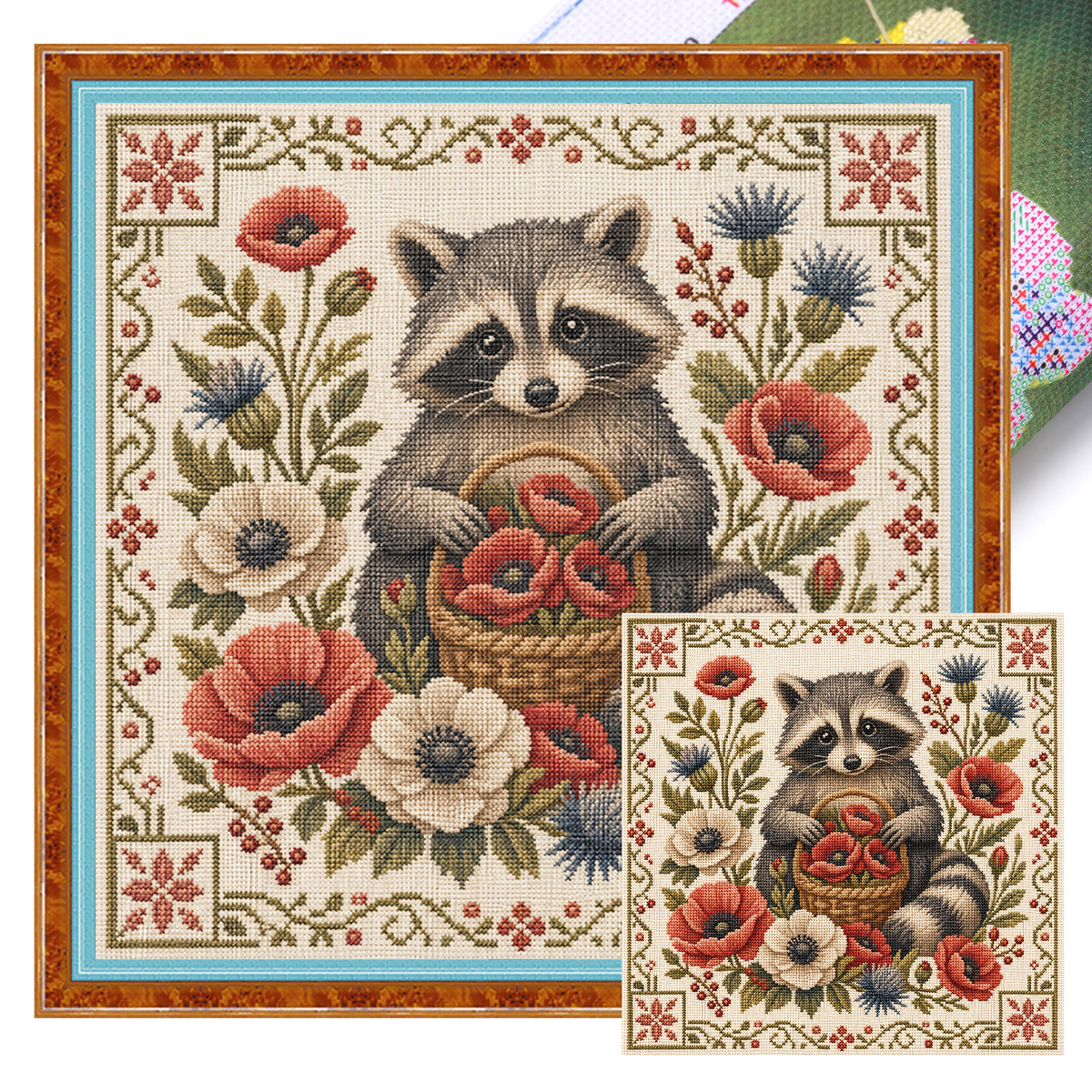 Flower Raccoon - Full 11CT Stamped Cross Stitch 45x45CM - Yishu
