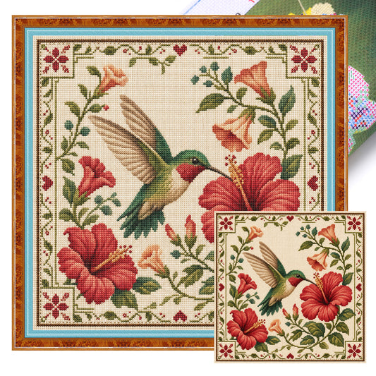 Hibiskus-Kolibri – Vollständiges 11CT-Stempelkreuzstich-Set 45x45 cm – Yishu