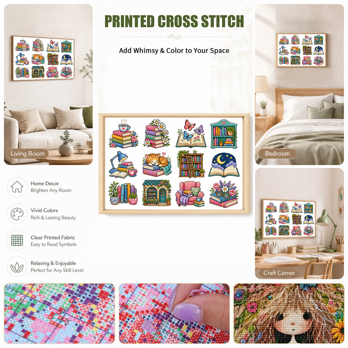 Book Time - Full 11CT Stamped Cross Stitch 60x40CM - Huacan