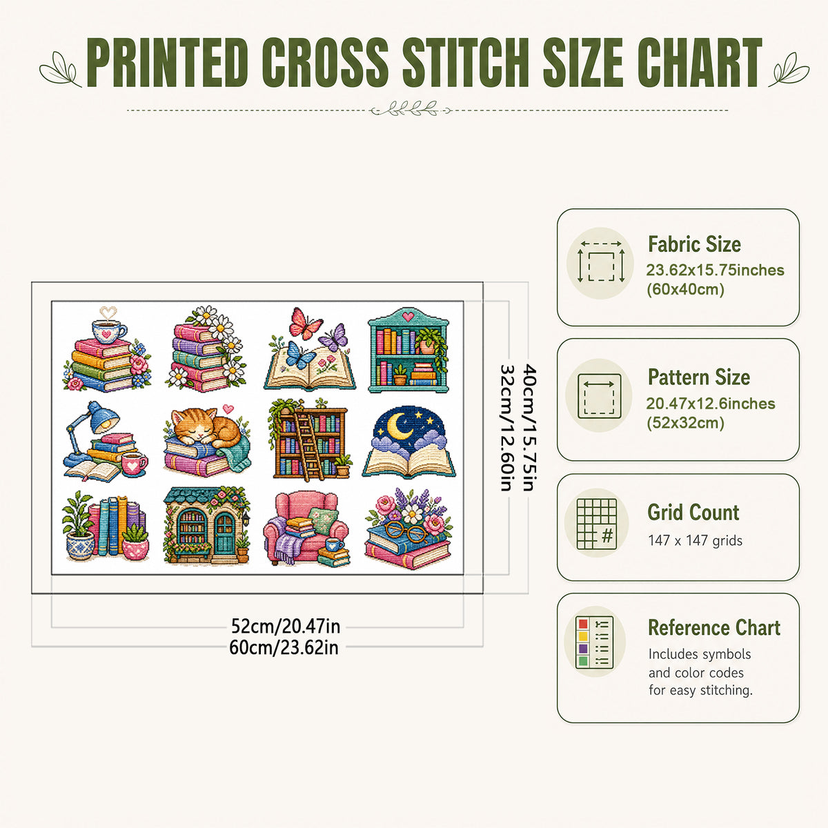 Book Time - Full 11CT Stamped Cross Stitch 60x40CM - Huacan