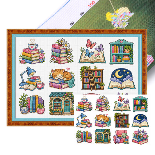Bücherzeit - Vollständiges 11CT gestempeltes Kreuzstichset 60x40CM - Huacan