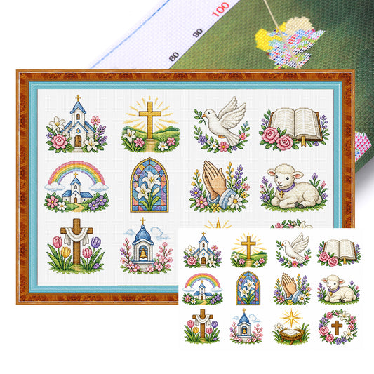 Religiöses Ostern – Vollständiges 11CT Stempel-Kreuzstich-Set 60x40CM – Huacan