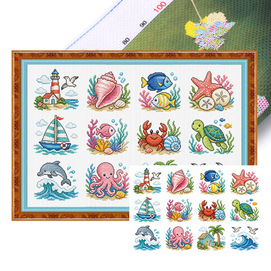 Abenteuer am Meer – Komplettes 11CT gestempeltes Kreuzstich-Set 60x40 cm – Huacan