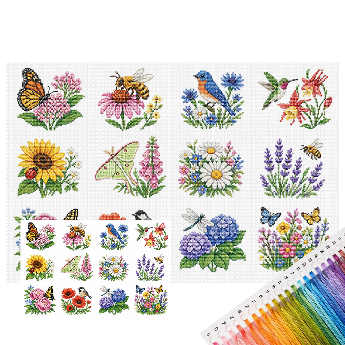 Wild Blossom – Vollständiges 11CT Stempel-Kreuzstich-Set 60x40 cm – Huacan