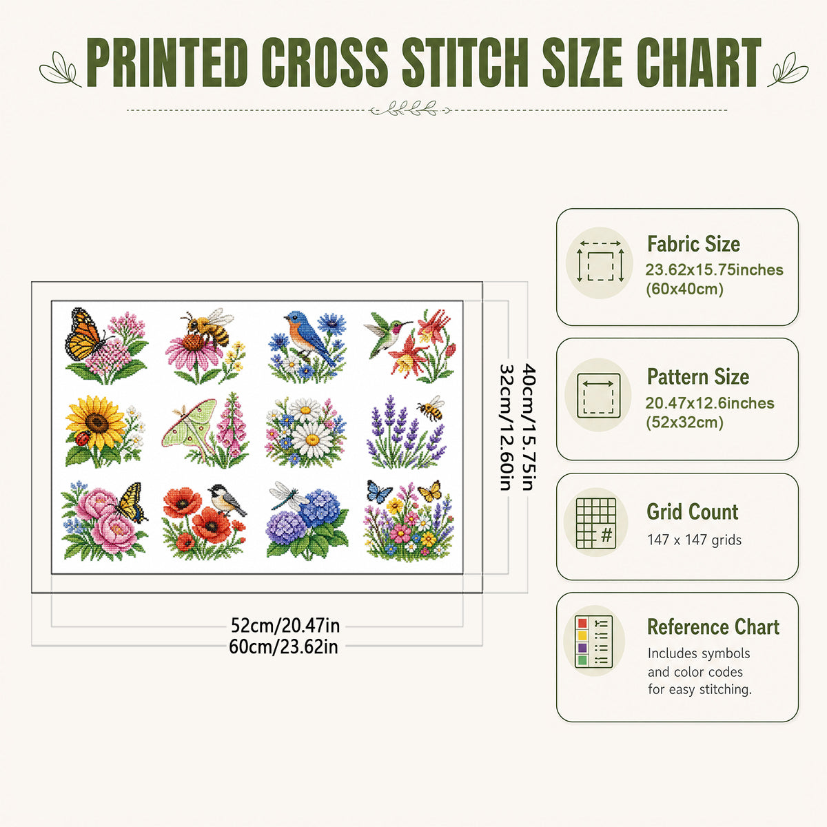 Wild Blossom – Vollständiges 11CT Stempel-Kreuzstich-Set 60x40 cm – Huacan