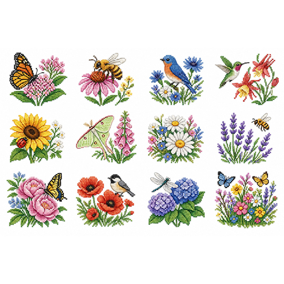 Wild Blossom – Vollständiges 11CT Stempel-Kreuzstich-Set 60x40 cm – Huacan