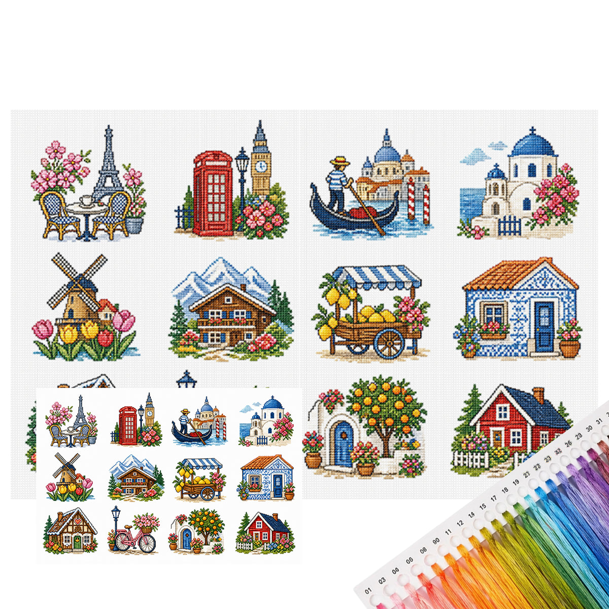 European Landmark - Full 11CT Stamped Cross Stitch 60x40CM - Huacan