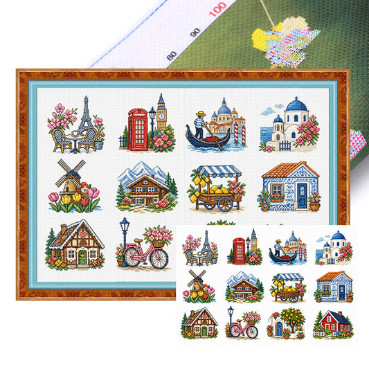 Europäisches Wahrzeichen - Vollständiges 11CT Stempel-Kreuzstich-Set 60x40CM - Huacan